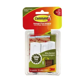 3M Command Wire-Backed Picture Hanging Hooks Value Pack 3 Hangers , 6 Large Strips