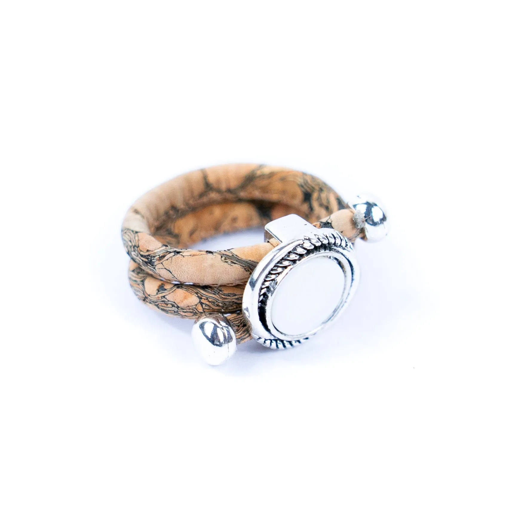 3mm Round Natural Mixed Cork Wire Handmade Women's Ring  RW-035-10