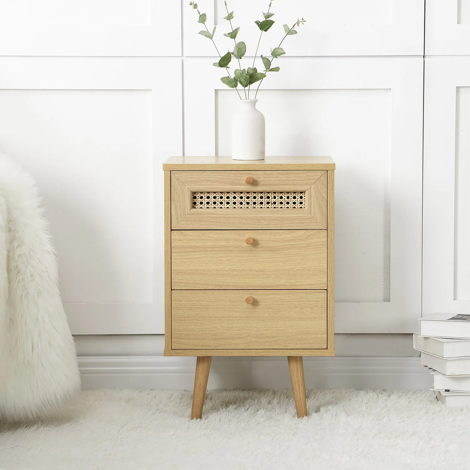 Anya Woven Rattan 3-Drawer Bedside Table in Natural Colour