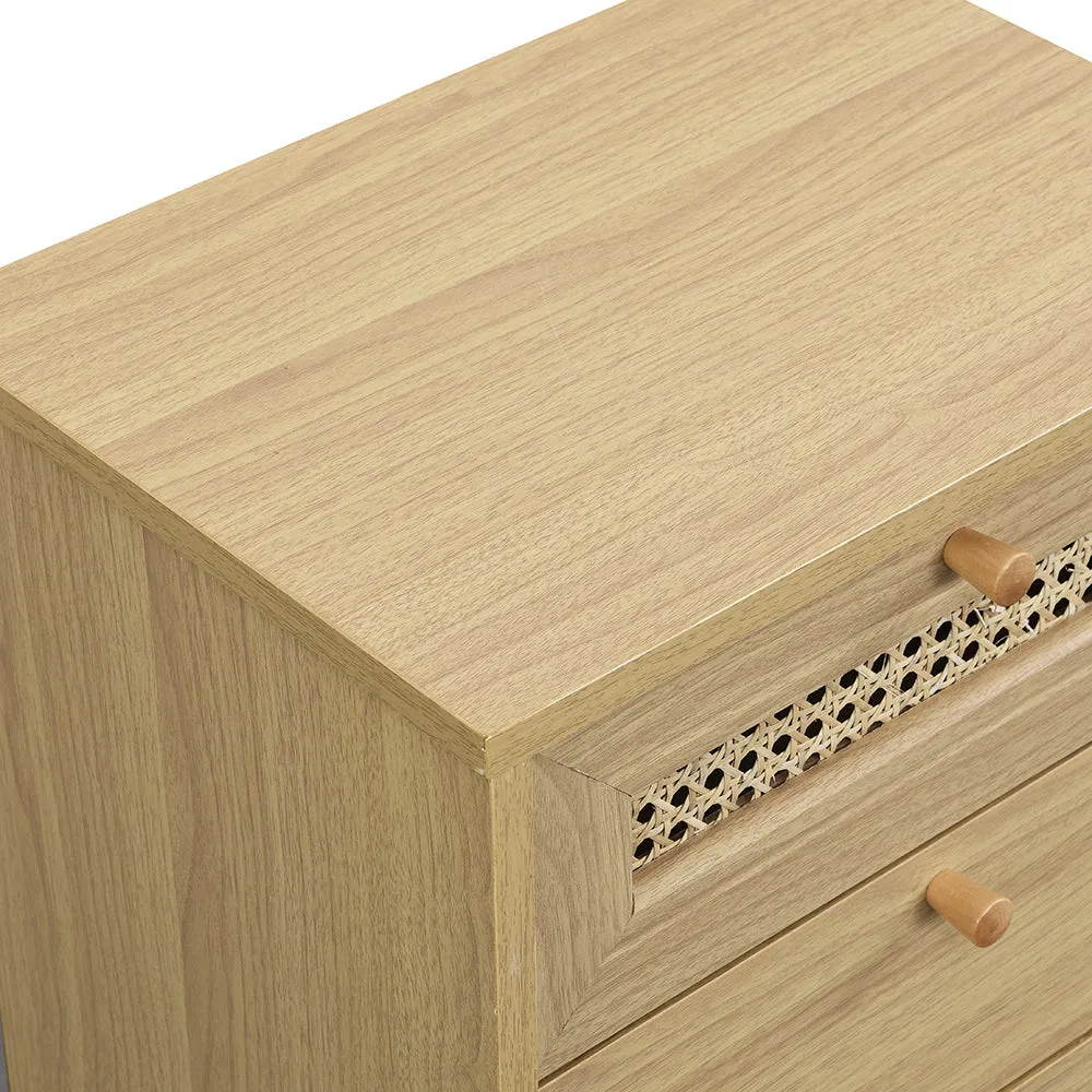 Anya Woven Rattan 3-Drawer Bedside Table in Natural Colour