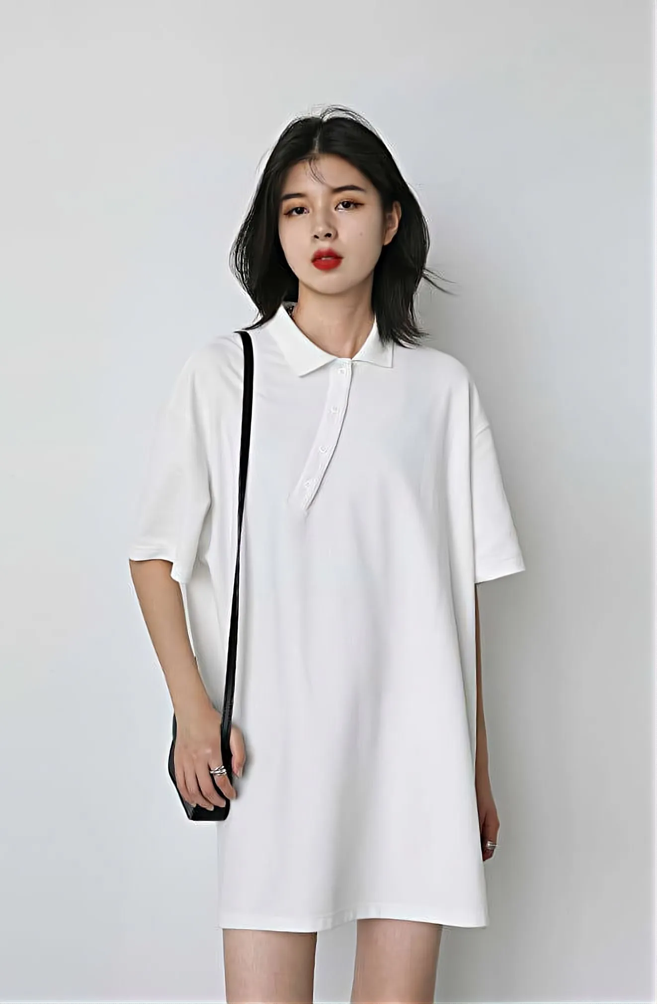 Asymmetric Button Mini Polo Dress