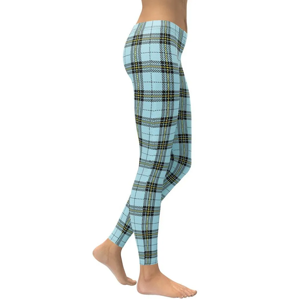 Blue Plaid Print Leggings