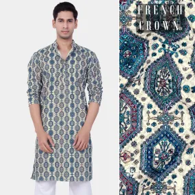 Bluish blue Thread Embroidered Kurta