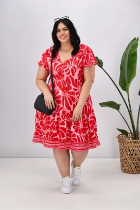 Boho Australia Cerise Dress Red Print