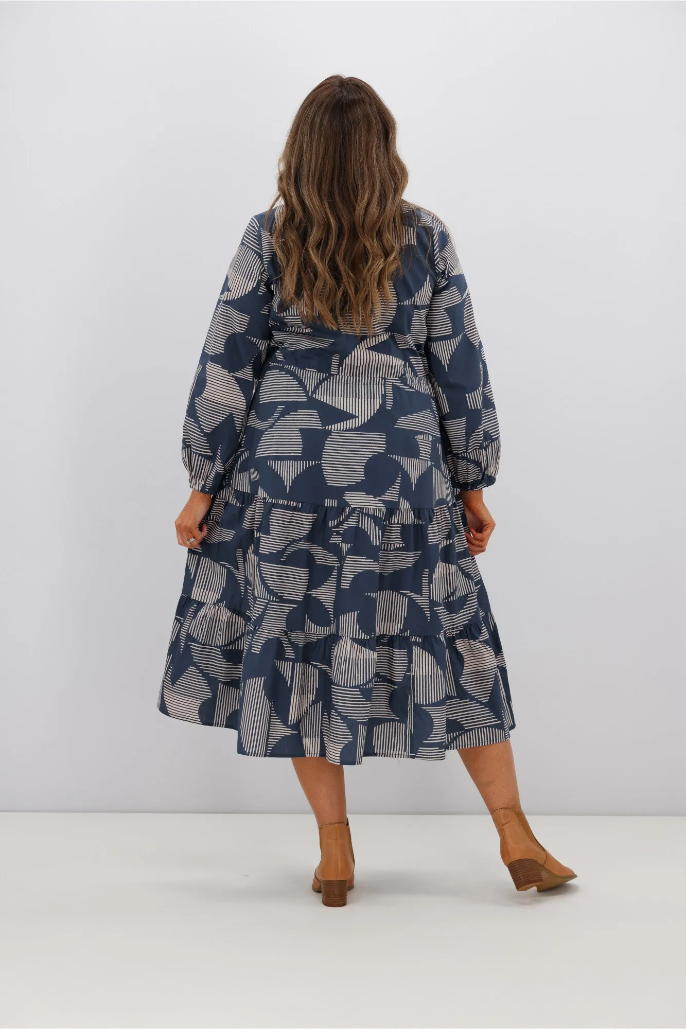 Boho Australia Sidra Midi Dress Navy Print