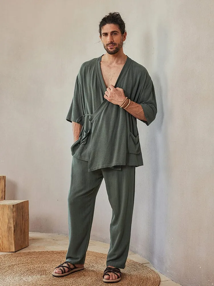 Casual Linen Blend Shirt Set