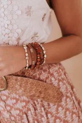 Chunky Boho Bracelet Stack, Brown