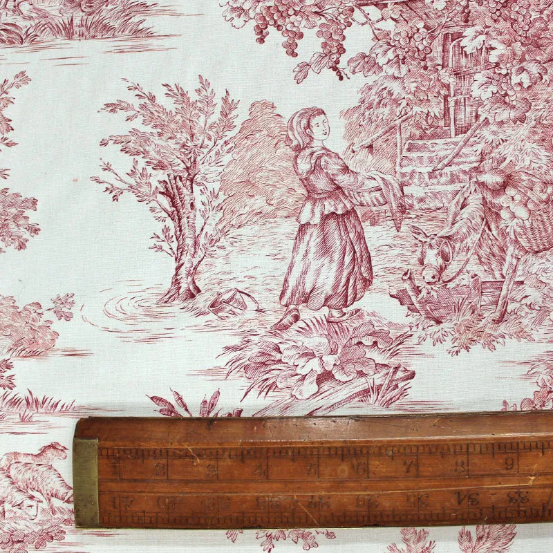 Cream Cotton Furnishing - Toile du Jouy - Red