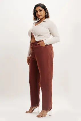 Curve Brown Elasticated Mom Jeans