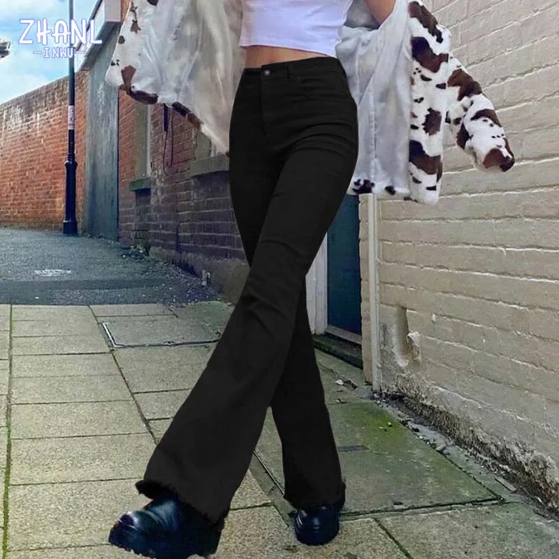 DressBetty - Y2k New Women Brown Jeans High Waist Wide Leg Pants Trousers Comfort Casual Denim Mom Pants