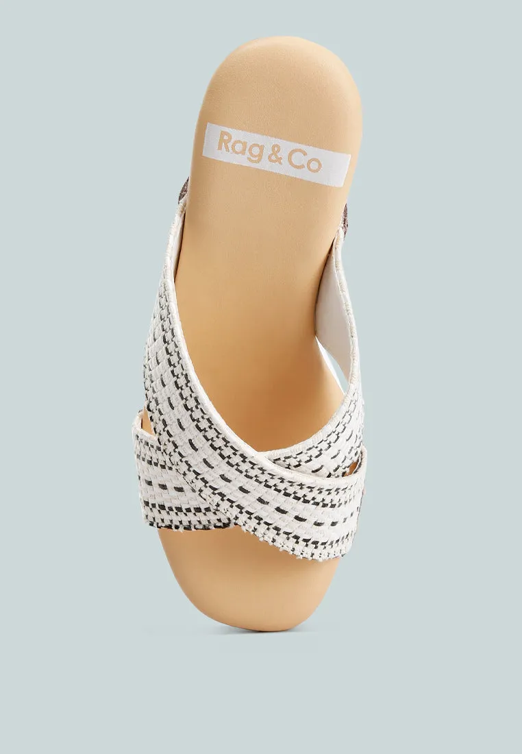 FInley Raffia High Block Heel Clogs In White