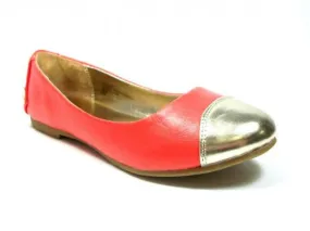 Girls Leatherette Gold Cap Toe & Studded Heel Slip On Flats Coral