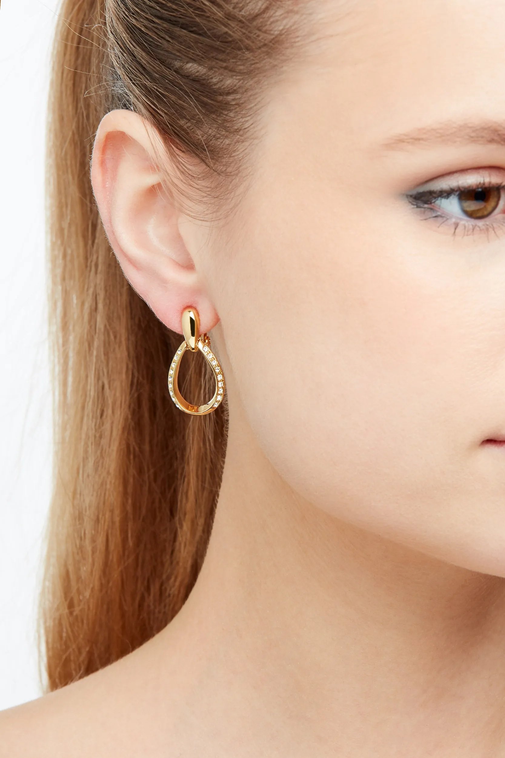 Gold Crystal Teardrop Clip Earrings