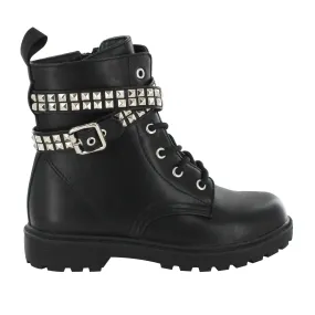 Gotta Flurt Girl's Lani Black Faux Leather Combat Boot With Side Zipper & Metal Stud Belt