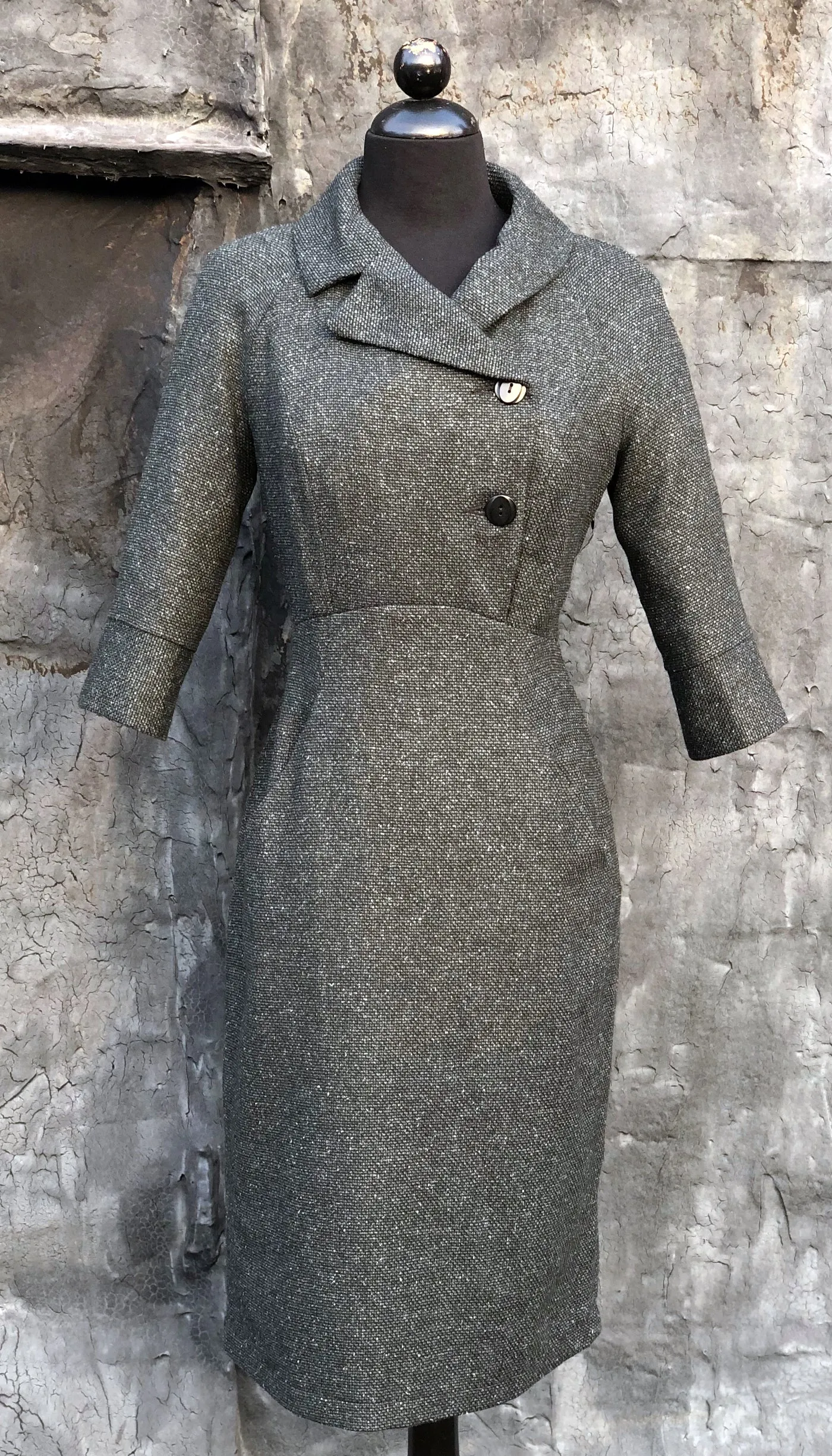 Jackie O Dress  /  Green/Blk Tweed