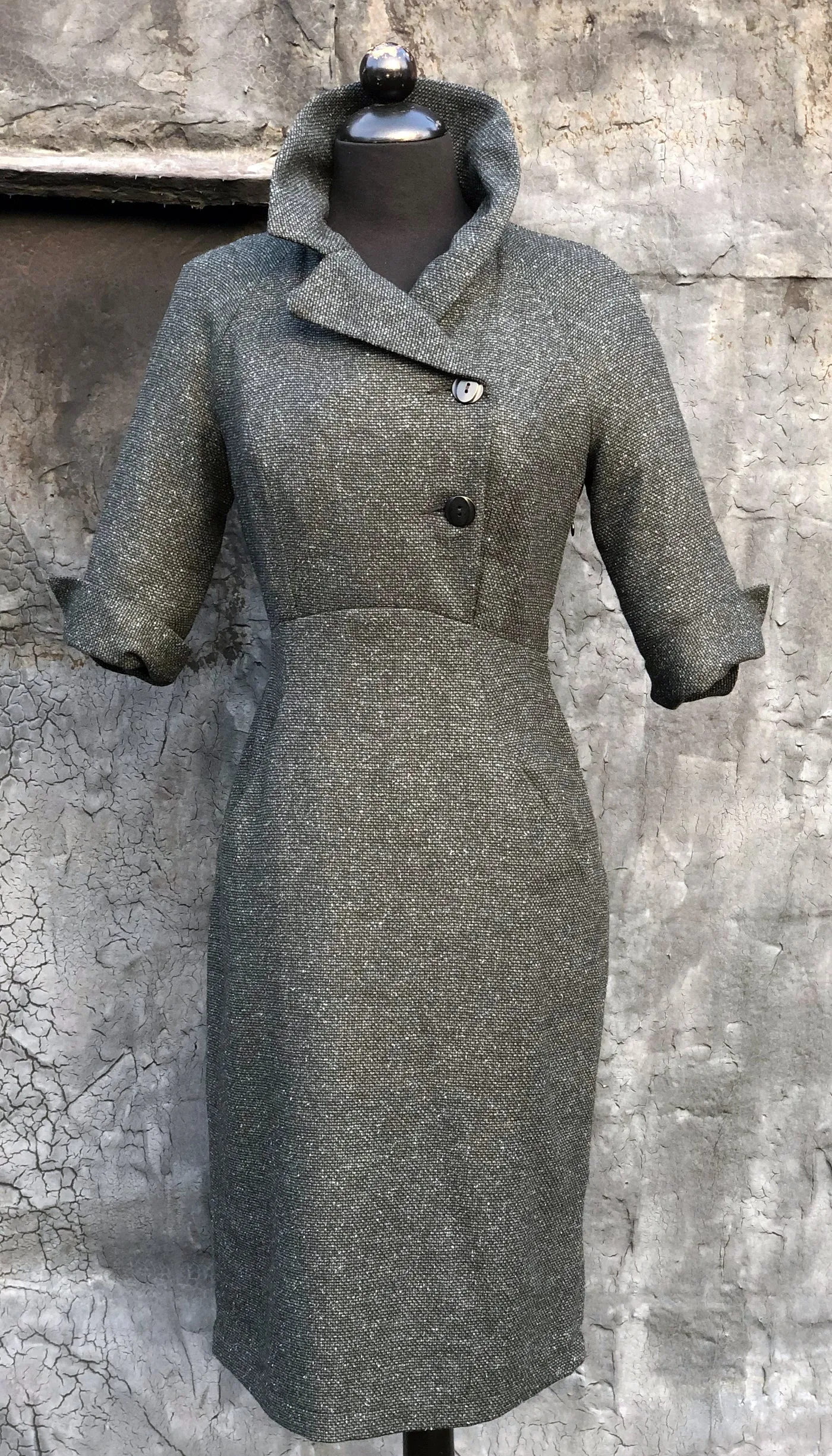 Jackie O Dress  /  Green/Blk Tweed