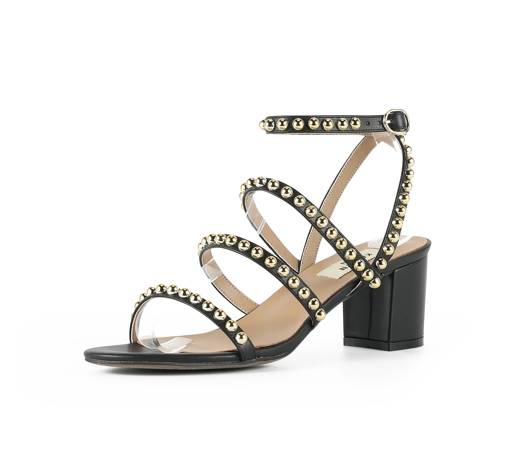 Kaisley Genuine Leather Studded Block Heel Caged Sandals