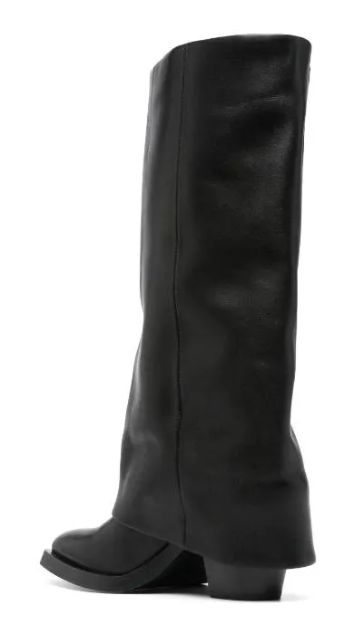 STUDDED BLACK LEATHER KNEE-HIGH BOOTS