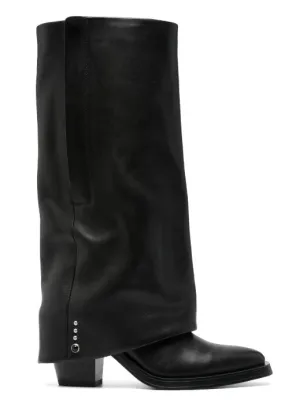 STUDDED BLACK LEATHER KNEE-HIGH BOOTS