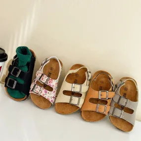 Suede Double Strap Kids Cork Sandals