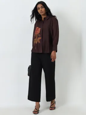 Wardrobe Brown Floral Printed Shirt with Camisole