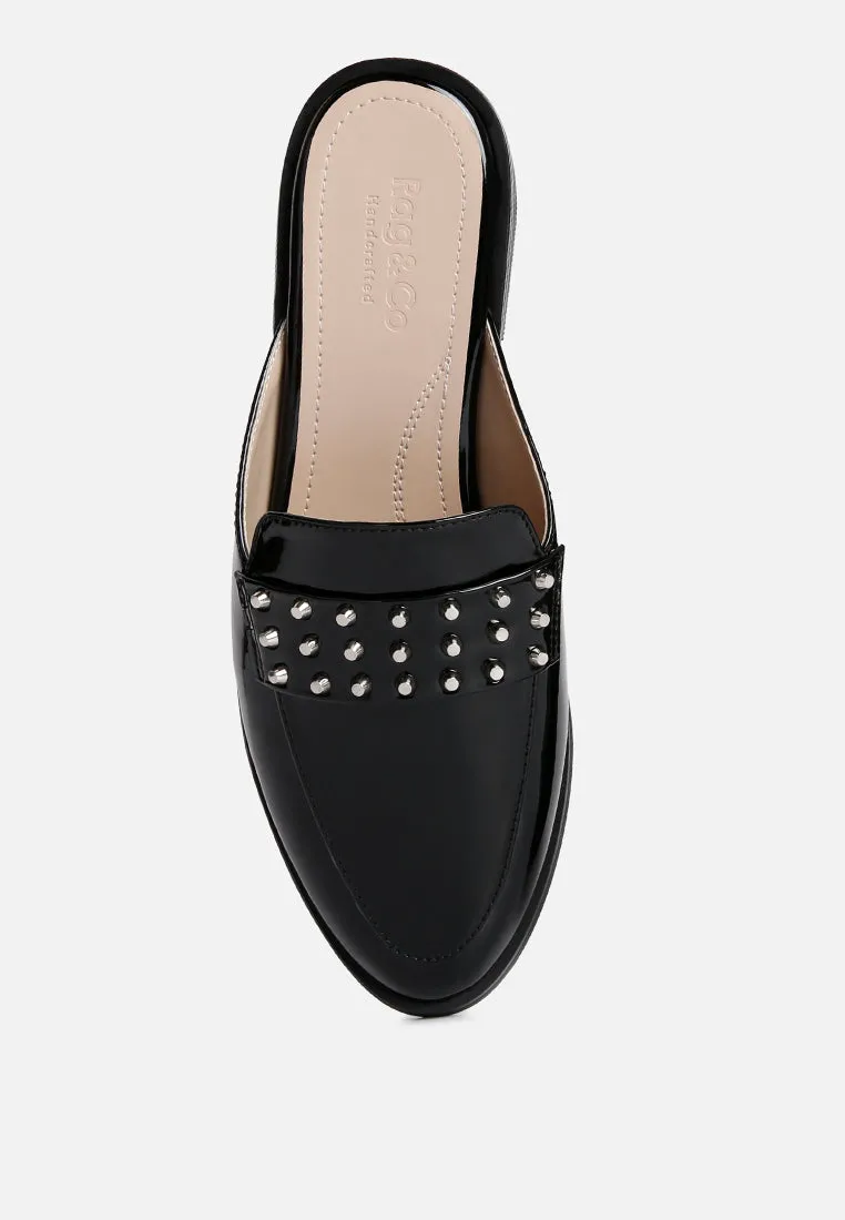 Yashta Patent Studded Flat Mules By Ruw